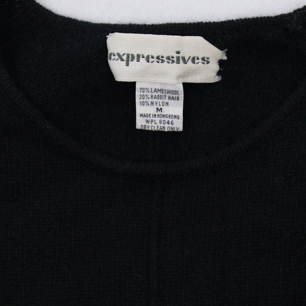Vintage Black Sweater Dress Wool Rabbit SZ M Lagenlook Cozycore Pockets Modest - Picture 5 of 10
